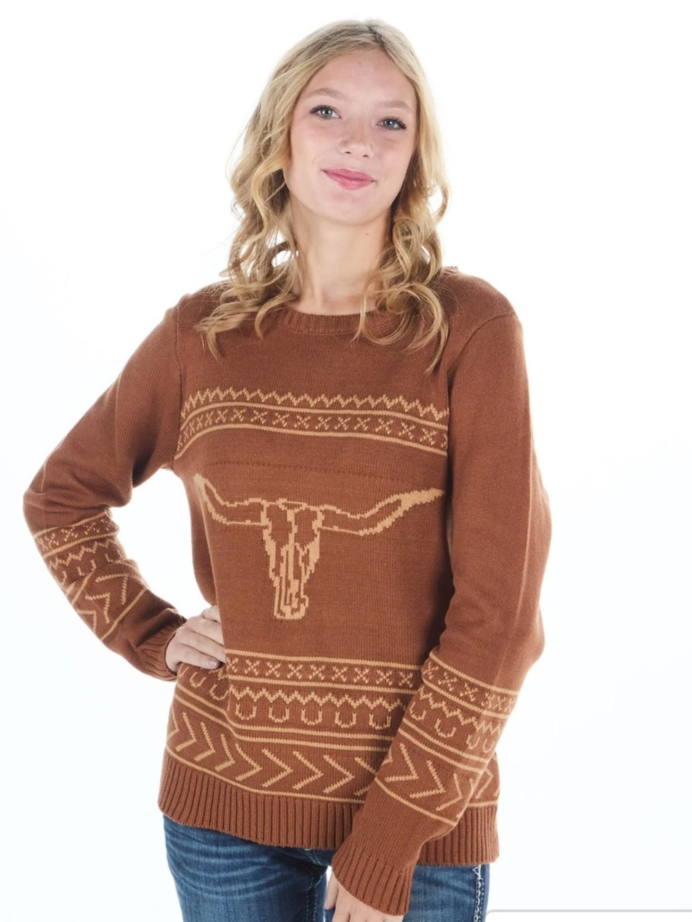 Cotton And Rye Outfitters & Cinnamon Longhorn Womens western Sweater Large